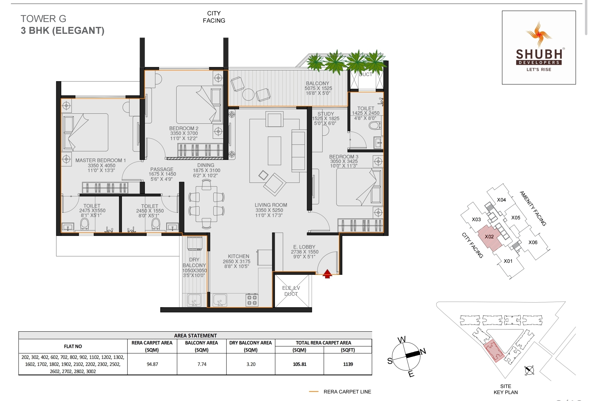 Smart 3 BHK 986 sqft floor plan
