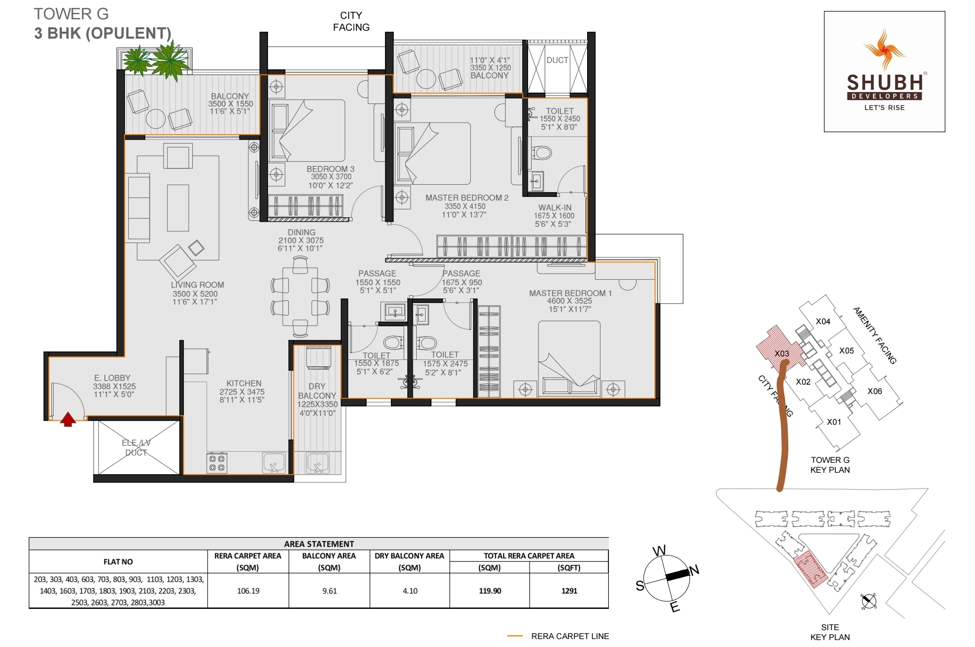 3 BHK 1626 sqft floor plan